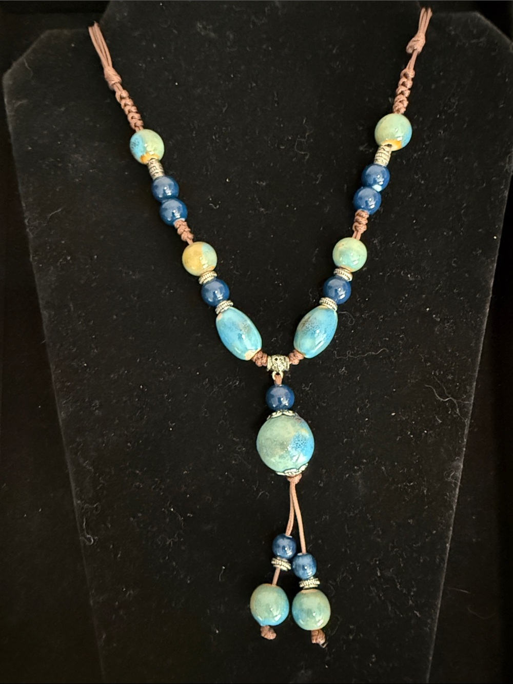 Handmade Blue and Green Ceramic Beaded Necklace